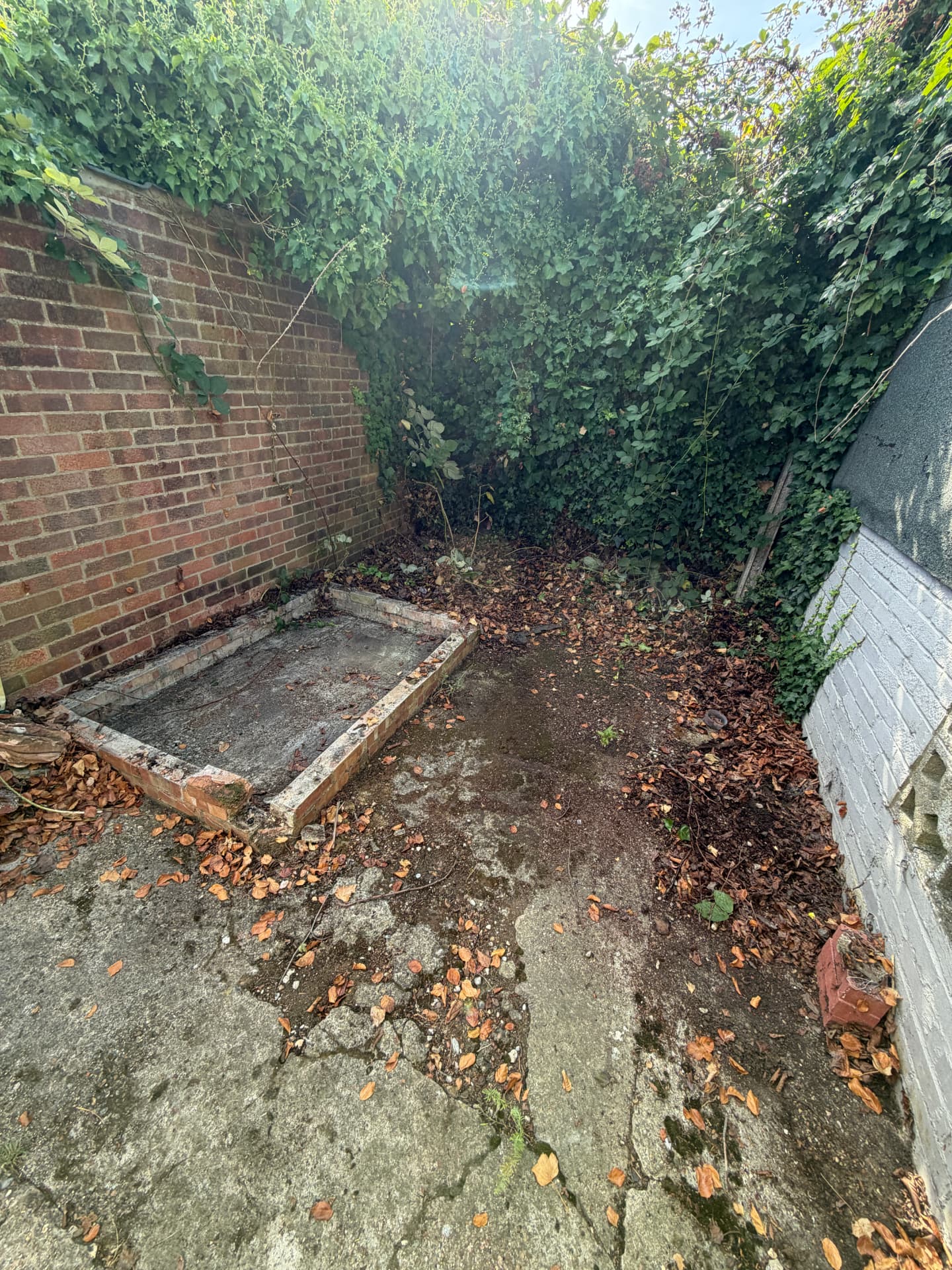 The same Essex garden cleared with the old concrete base remaining