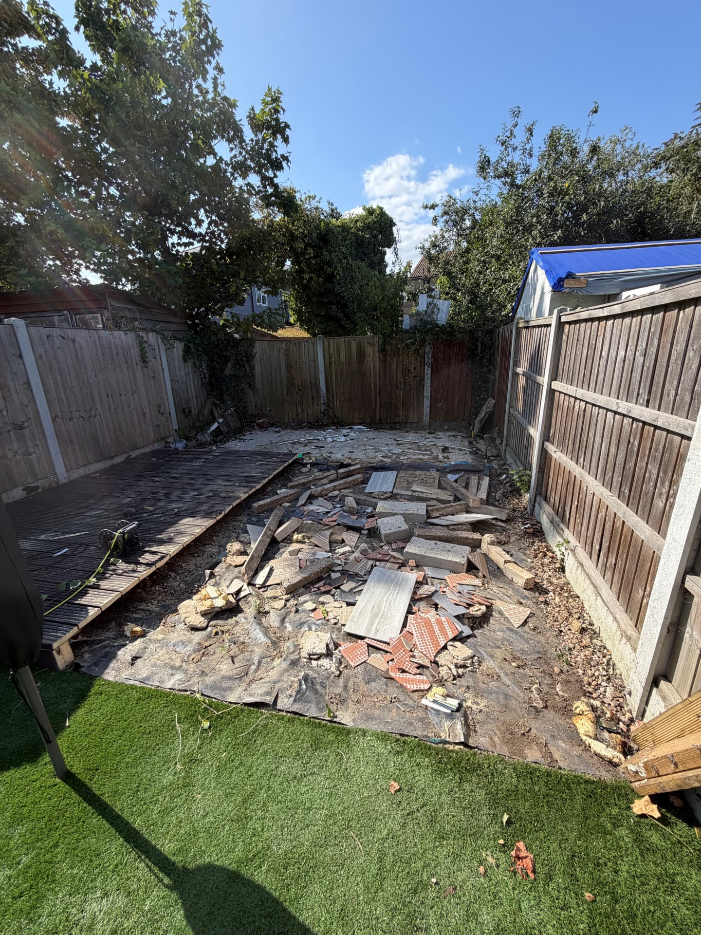 The same Essex garden with the shed taken down and the area cleared
